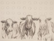 HAYLEY GOODHEAD (MODERN) PENCIL DRAWING ?Damien?s Herd Study Sketch? Initialled, titled to gallery