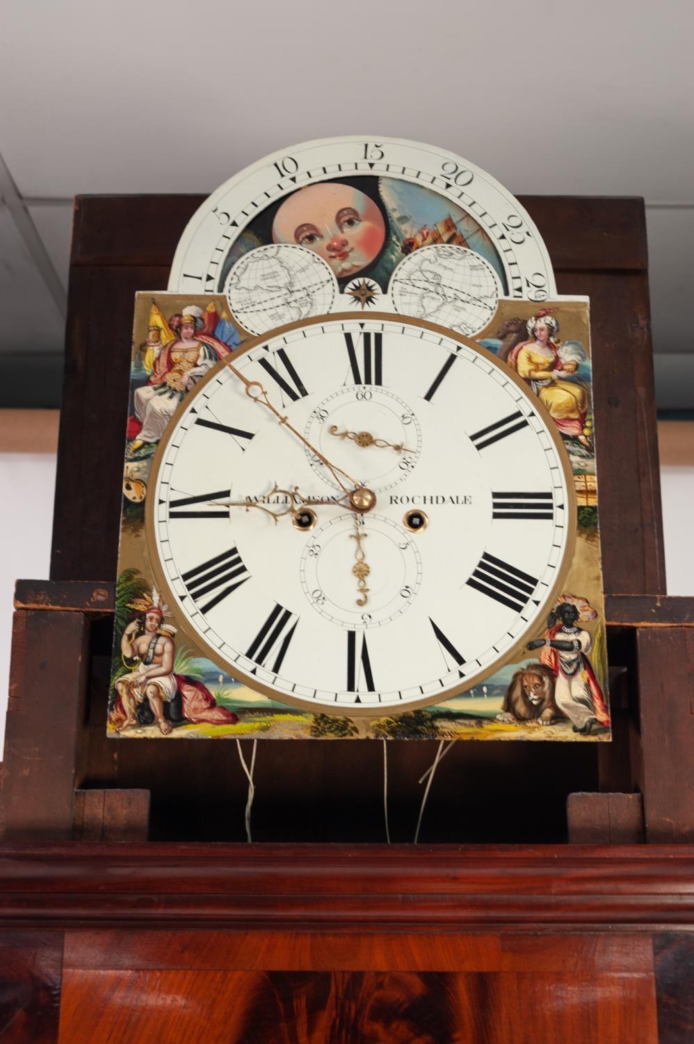 VICTORIAN FIGURED MAHOGANY LONGCASE CLOCK WITH ROLLING MOON PHASE, SIGNED WILLIAMSON, ROCHDALE, - Image 2 of 4