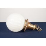 INTER-WAR YEARS BRASS AND OPAGUE WHITE GLASS ELECTRIC CEILING LIGHT, 20in (51cm) high overall