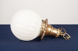 INTER-WAR YEARS BRASS AND OPAGUE WHITE GLASS ELECTRIC CEILING LIGHT, 20in (51cm) high overall