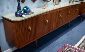 LASZLO HOENIG, LONDON W1, 1950's SUITE OF THREE SIDEBOARDS, with green variegated marble loose tops,