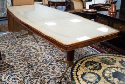 LASZLO HOENIG 1950's RECTANGULAR DINING TABLE, the cream leather lined top having tooled and gilt