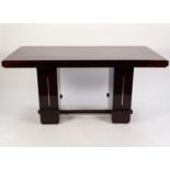 A FRENCH ART DECO STYLE DINING TABLE the length extending means of pull-out receivers at each end