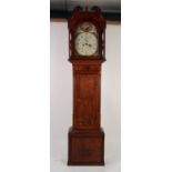 GEORGE III INLAID OAK AND MAHOGANY LONGCASE CLOCK SIGNED T.BUTTON, WAKEFIELD, the re-painted 13?