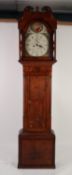 GEORGE III INLAID OAK AND MAHOGANY LONGCASE CLOCK SIGNED T.BUTTON, WAKEFIELD, the re-painted 13?