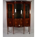 EDWARDIAN LINE INLAID MAHOGANY DISPLAY CABINET, the moulded cornice above a bow fronted centre