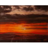 BRIAN HALTON (Wakefield) PASTEL DRAWING Landscape with sunset sky Signed and dated 1999 lowe