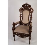 NINETEENTH CENTURY FLEMISH PROFUSELY CARVED OAK CEREMONIAL OPEN ARMCHAIR, in Seventeenth century
