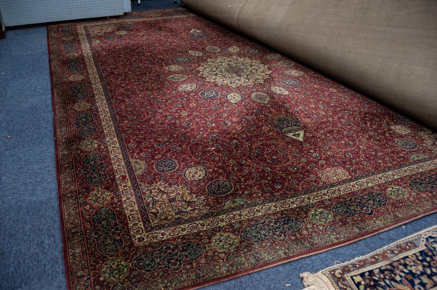 GROSVENOR WILTON ALL WOOL PILE BORDERED CARPET OF PERSIAN DESIGN, with radiating circular centre