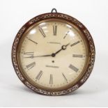 VICTORIAN MOTHER OF PEARL INLAID ROSEWOOD WALL CLOCK, SIGNED L. FREDERICK, WOLVERHAMPTON, the 12?