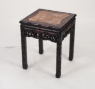 LATE NINETEENTH/ EARLY TWENTIETH CENTURY CHINESE PADOUK AND MARBLE JARDINIÈRE STAND, of square form,