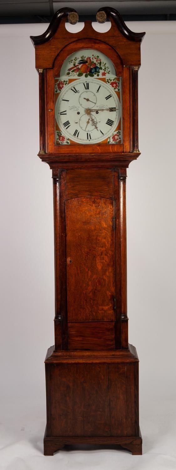 GEORGE II OAK LONGCASE CLOCK SIGNED MORISON & BLACK, PEEBLES, the 12? painted Roman dial with