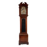 EDWARDIAN INLAID MAHOGANY LONGCASE CLOCK, the 9 ½? brass dial with silvered chapter ring, matted