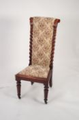 EARLY NINETEENTH CENTURY WALNUT PRIE-DIEU CHAIR, of typical form with barley twist uprights, flat