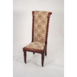 EARLY NINETEENTH CENTURY WALNUT PRIE-DIEU CHAIR, of typical form with barley twist uprights, flat