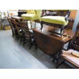 OAK REFECTORY DINING TABLE, LARGE OAK DROP LEAF DINING TABLE, HAVING SPIRAL LEGS AND 3 OAK LADDER