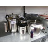 OLD HALL STAINLESS WARE TEAPOT, PRESTIGE WARE ITEMS  (9)
