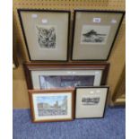 R.H. SMALLRIDGE, THREE ORIGINAL ETCHINGS, 'ST. MICHAELS MOUNT', 'CLOVELY' ETC... AND TWO COLOUR