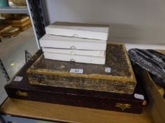 FOUR BOXED PAIRS OF JOHN MASON WOOD HANDLED STEAK KNIVES AND FORKS AND A SELECTION OF WESTERNHOLM