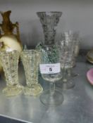 A GREEN AND WHITE GLASS ?HANDKERCHIEF? BOWL; DRINKING GLASSES AND MISCELLANEOUS GLASS WARES