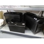 BLACK DEED BOX AND TWO LARGE BRIEFCASES (3)