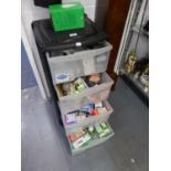 FOUR TIER PLASTIC STORAGE UNIT, FULL OF LIGHT BULBS (AS NEW)