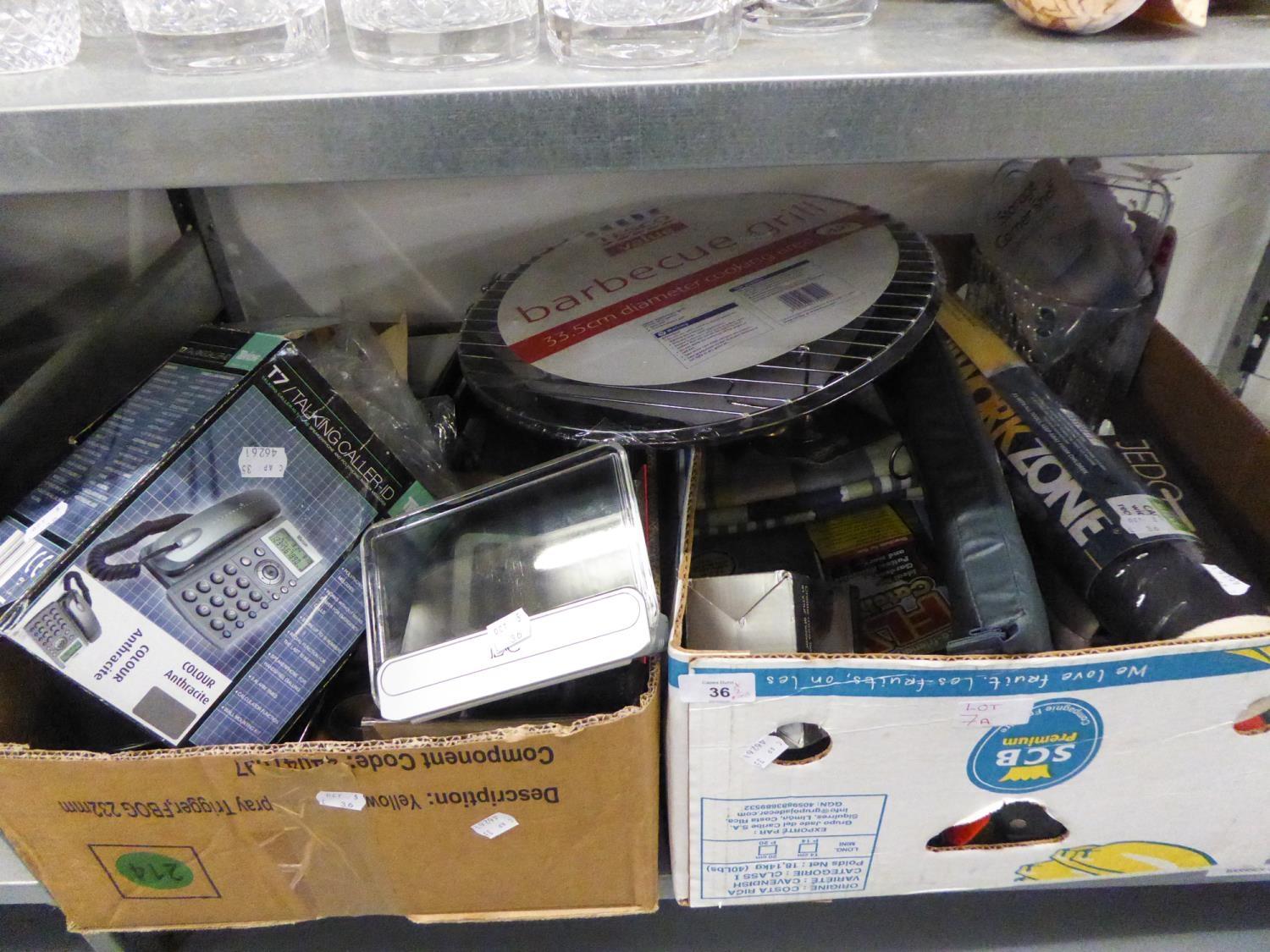 CONTENTS OF TWO BOXES TO INCLUDE; VARIOUS ITEMS AS NEW, TAKING CALLER ID, BOXED, B-B-Q GRILL,