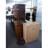 A WOODEN TURNED STANDARD LAMP (A.F.) AND A MARBLE PLANT STAND WITH COLUMN BASE (A.F.) (2)