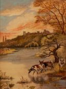 W. SHERRIN (EARLY TWENTIETH CENTURY) OIL PAINTING ON BOARD Cattle at water with a castle in the