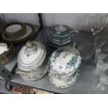 THREE SMALL VICTORIAN TUREENS, WITH COVERS, STANDS NAD LADLES (ONE LADLE A.F.)