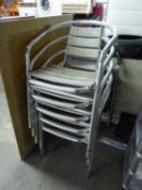 FIVE CHROME AND WOOD SLATTED GARDEN CHAIRS (5)