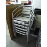 FIVE CHROME AND WOOD SLATTED GARDEN CHAIRS (5)