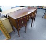 A REGENCY MAHOGANY SMALL SIDEBOARD, WITH SHELL INLAY, WITH LION HEAD AND RING HANDLES, HAVING A