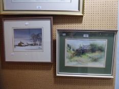 A WATERCOLOUR LANDSCAPE 'BARN IN WINTER'WASHBURN VALLEY BY TERRY LOGAN 24cm x 19cmANOTHER