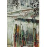 FRANCES WINDER (MODERN) GOUACHE DRAWING ?Old Pier Posts? Signed, titled to label verso 10 ½? x 7? (