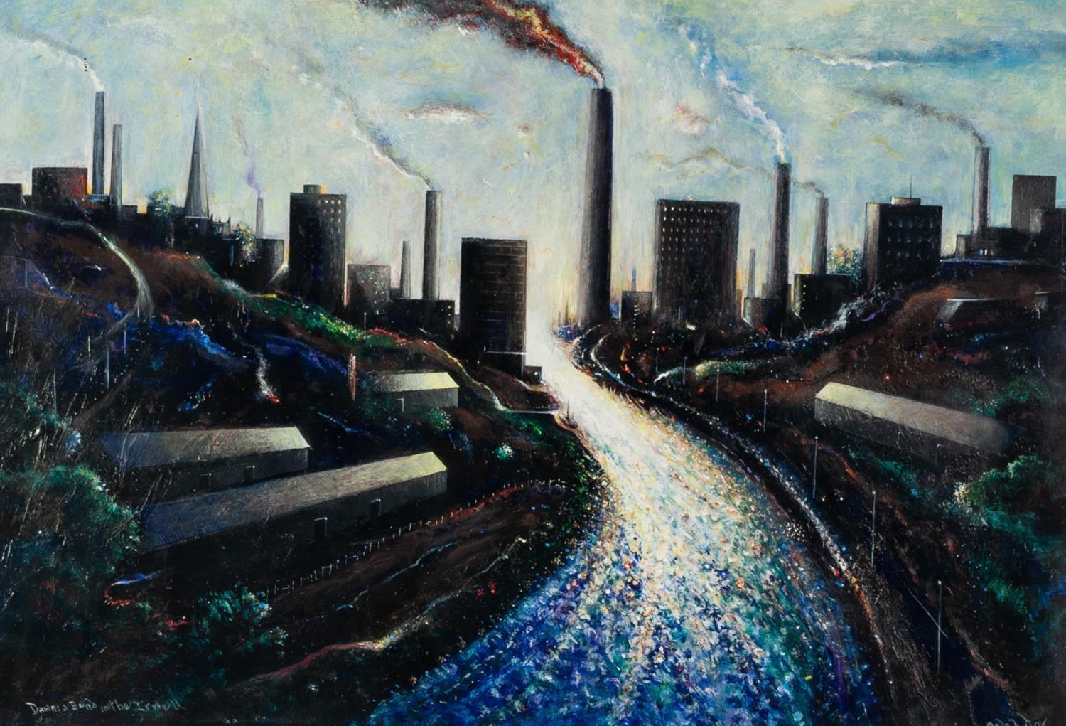 DAVID WILDE (1918-1974) ACRYLIC PAINTING ?Dawn, a Bend in the Irwell? Signed and titled 15 ¼? x