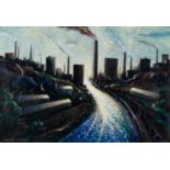 DAVID WILDE (1918-1974) ACRYLIC PAINTING ?Dawn, a Bend in the Irwell? Signed and titled 15 ¼? x