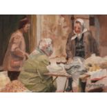 ROGER HAMPSON (1925 - 1996) OIL PAINTING ON BOARD 'Ljubljana Market, Yugoslavia' Signed lower right,