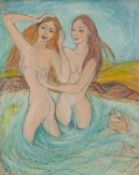 GOLDA ROSE (1921-2016) MIXED MEDIA ON BOARD Girls Bathing Unsigned and untitled 13? x 10 ½? (33cm