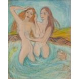 GOLDA ROSE (1921-2016) MIXED MEDIA ON BOARD Girls Bathing Unsigned and untitled 13? x 10 ½? (33cm