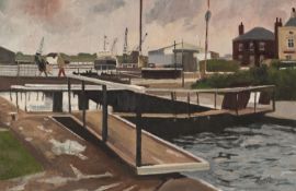 ROGER HAMPSON (1925 - 1996) OIL PAINTING ON BOARD 'Glasson Dock' Signed lower right, titled and