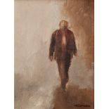 DAVID STEFAN PRZEPIORA (1944) OIL PAINTING ON BOARD 'Man Walking' Signed lower right 11 1/2" x 8 1/