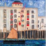 KATHERINE DOVE (MODERN) MIXED MEDIA ON CANVAS ?Docklands I? Initialled, signed and titled to