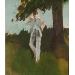 COLIN JELLICOE (1942-2018) OIL ON BOARD Figure beneath a tree Signed and dated 1980 11 ¼? x 9 ½? (