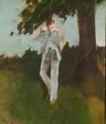 COLIN JELLICOE (1942-2018) OIL ON BOARD Figure beneath a tree Signed and dated 1980 11 ¼? x 9 ½? (