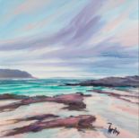 TOM BARRON (MODERN) OIL ON CANVAS ?Summer Light Sanna Bay (4)?Signed, titled verso 15? x 15? (38cm x