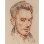 IAN GRANT (1904 - 1993) CONTE ON PAPER Self Portrait Signed