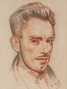 IAN GRANT (1904 - 1993) CONTE ON PAPER Self Portrait Signed