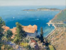 BOB RICHARDSON (b.1938) PASTEL DRAWING ?Across the Bay, Eze? Signed, titled to Waterford Gallery