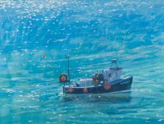 JAMES BARTHOLOMEW (b.1970) PASTEL DRAWING ?Fishing Boat, Midday Sun? Signed, titled verso 30? x